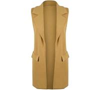 LUXE DIVA Ladies Front Open Sleeveless Long Duster Coat Waistcoat Blazer Womens Sleeveless Open Front Long Waistcoat Stylish Crepe Pocket Jacket Coat Plus Size UK Size 8-26