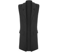 LUXE DIVA Ladies Front Open Sleeveless Long Duster Coat Waistcoat Blazer Womens Sleeveless Open Front Long Waistcoat Stylish Crepe Pocket Jacket Coat Plus Size UK Size 8-26