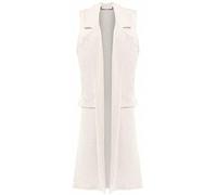 LUXE DIVA Ladies Front Open Sleeveless Long Duster Coat Waistcoat Blazer Womens Sleeveless Open Front Long Waistcoat Stylish Crepe Pocket Jacket Coat Plus Size UK Size 8-26