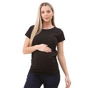 LUXE DIVA Ladies Maternity Plain Top Pregnancy T-Shirt Side Ruched Crew Neck Short Sleeve Tees for Pregnant Women Black