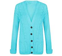 LUXE DIVA New Womens Everyday Long Sleeve Button Top Chunky Aran Cable Knit Grandad Cardigan UK Size 8-26, Turquiose