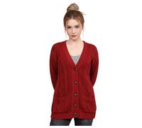LUXE DIVA New Womens Everyday Long Sleeve Button Top Ladies Chunky Aran Cable Knit Grandad Cardigan UK Size 8-26 Red