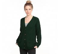 LUXE DIVA New Womens Everyday Long Sleeve Button Top Ladies Chunky Aran Cable Knit Grandad Cardigan UK Size 8-26 Bottle Green