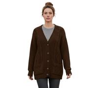 LUXE DIVA New Womens Everyday Long Sleeve Button Top Ladies Chunky Aran Cable Knit Grandad Cardigan UK Size 8-26 Chocolate Brown