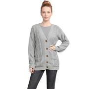 LUXE DIVA New Womens Everyday Long Sleeve Button Top Ladies Chunky Aran Cable Knit Grandad Cardigan UK Size 8-26 Silver Grey