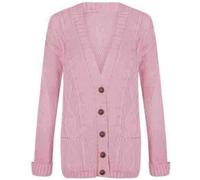 LUXE DIVA New Womens Everyday Long Sleeve Button Top Ladies Chunky Aran Cable Knit Grandad Cardigan UK Size 8-26 Baby Pink