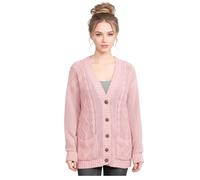 LUXE DIVA New Womens Everyday Long Sleeve Button Top Ladies Chunky Aran Cable Knit Grandad Cardigan UK Size 8-26 Baby Pink
