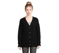 LUXE DIVA New Womens Everyday Long Sleeve Button Top Ladies Chunky Aran Cable Knit Grandad Cardigan UK Size 8-26 Black
