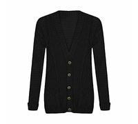 LUXE DIVA New Womens Everyday Long Sleeve Button Top Ladies Chunky Aran Cable Knit Grandad Cardigan UK Size 8-26 Black