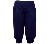 LUXE DIVA New Womens Ladies Plain Regular & Plus 3/4 Quarter Ali Baba Harem Baggy Stretch Fit Shorts Cropped Harem Alibaba Trouser Pants Short Size 8 to 26 Navy