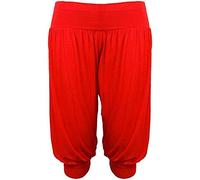 LUXE DIVA New Womens Ladies Plain Regular & Plus 3/4 Quarter Ali Baba Harem Baggy Stretch Fit Shorts Cropped Harem Alibaba Trouser Pants Short Size 8 to 26 Red