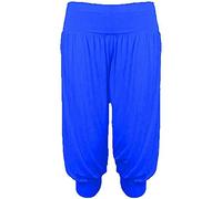 LUXE DIVA New Womens Ladies Plain Regular & Plus 3/4 Quarter Ali Baba Harem Baggy Stretch Fit Shorts Cropped Harem Alibaba Trouser Pants Short Size 8 to 26 Royal Blue