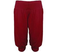LUXE DIVA New Womens Ladies Plain Regular & Plus 3/4 Quarter Ali Baba Harem Baggy Stretch Fit Shorts Cropped Harem Alibaba Trouser Pants Short Size 8 to 26 Wine