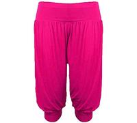 LUXE DIVA New Womens Ladies Plain Regular & Plus 3/4 Quarter Ali Baba Harem Baggy Stretch Fit Shorts Cropped Harem Alibaba Trouser Pants Short Size 8 to 26 Fuchsia