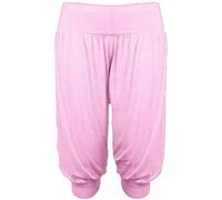 LUXE DIVA New Womens Ladies Plain Regular & Plus 3/4 Quarter Ali Baba Harem Baggy Stretch Fit Shorts Cropped Harem Alibaba Trouser Pants Short Size 8 to 26 Baby Pink