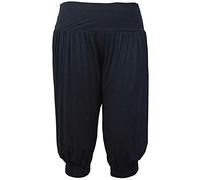 LUXE DIVA New Womens Ladies Plain Regular & Plus 3/4 Quarter Ali Baba Harem Baggy Stretch Fit Shorts Cropped Harem Alibaba Trouser Pants Short Size 8 to 26 Black