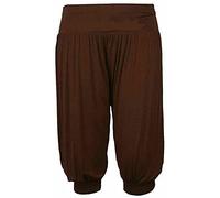 LUXE DIVA New Womens Ladies Plain Regular & Plus 3/4 Quarter Ali Baba Harem Baggy Stretch Fit Shorts Cropped Harem Alibaba Trouser Pants Short Size 8 to 26 Brown