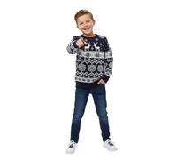 LUXE DIVA Unisex Christmas Jumpers Pullover with Reindeer Pattern, for Men Women and Kids Ages 5-13, Sizes S-2XL (Kids Nordic Reindeer-Navy, 13 Years)