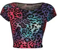 LUXE DIVA Women Cap Short Sleeve Crop Top Round Neck Plain/Printed T-Shirt Stretchy Summer Cropped Vest Tops Size 8-14