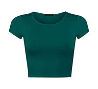 LUXE DIVA Women Cap Short Sleeve Crop Top Round Neck Plain/Printed T-Shirt Stretchy Summer Cropped Vest Tops Size 8-14 Teal