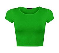 LUXE DIVA Women Cap Short Sleeve Crop Top Round Neck Plain/Printed T-Shirt Stretchy Summer Cropped Vest Tops Size 8-14 Jade Green