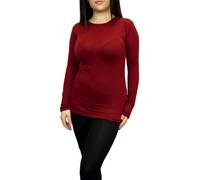 LUXE DIVA Women Ladies Long Sleeve Round Neck Plain Top Stretchy Casual Summer T-Shirts Basic Slim fit Tee Tops UK Plus Size 8-26 Wine