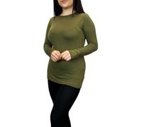 LUXE DIVA Women Ladies Long Sleeve Round Neck Plain Top Stretchy Casual Summer T-Shirts Basic Slim fit Tee Tops UK Plus Size 8-26 Khaki