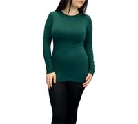 LUXE DIVA Women Ladies Long Sleeve Round Neck Plain Top Stretchy Casual Summer T-Shirts Basic Slim fit Tee Tops UK Plus Size 8-26 Bottle Green