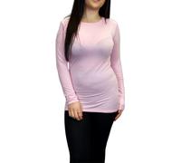 LUXE DIVA Women Ladies Long Sleeve Round Neck Plain Top Stretchy Casual Summer T-Shirts Basic Slim fit Tee Tops UK Plus Size 8-26 Baby Pink