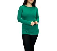 LUXE DIVA Women Ladies Long Sleeve Round Neck Plain Top Stretchy Casual Summer T-Shirts Basic Slim fit Tee Tops UK Plus Size 8-26 Jade Green