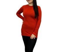 LUXE DIVA Women Ladies Long Sleeve Round Neck Plain Top Stretchy Casual Summer T-Shirts Basic Slim fit Tee Tops UK Plus Size 8-26 Rust