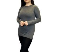 LUXE DIVA Women Ladies Long Sleeve Round Neck Plain Top Stretchy Casual Summer T-Shirts Basic Slim fit Tee Tops UK Plus Size 8-26 Charcoal