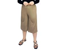 LUXE DIVA Women’s 3/4 Length Palazzo Culottes - Elasticated Waist Wide Leg Flared Trousers Lightweight Summer Cropped Pants Plus Sizes 8-26 Mutli Colors Mocha