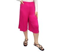 LUXE DIVA Women’s 3/4 Length Palazzo Culottes - Elasticated Waist Wide Leg Flared Trousers Lightweight Summer Cropped Pants Plus Sizes 8-26 Mutli Colors Cerise