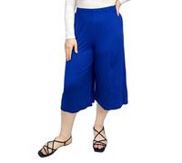 LUXE DIVA Womens Ladies Plain 3/4 Length Short Palazzo Trousers Casual Wide Leg Culottes Pants Plus Sizes UK 8-26 Royal Blue