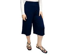 LUXE DIVA Women’s 3/4 Length Palazzo Culottes - Elasticated Waist Wide Leg Flared Trousers Lightweight Summer Cropped Pants Plus Sizes 8-26 Mutli Colors Navy