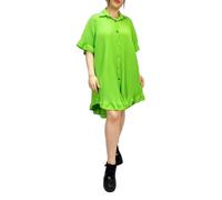LUXE DIVA Women’s Gold Button Pleated Short Sleeve Plain Collared Frill Hem Ladies Casual Loose Fit Oversized Baggy Plus Size Swing Summer Crinkle Dresses for Women