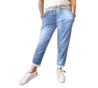 LUXE DIVA Women’s Ladies Denim Joggers Star Printed Sweatpants Floral Ribbed Waistband Trousers Ladies Casual Summer Drawstring Italian Gym Running Pants Plus Size 8-22