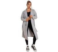 LUXE DIVA Women’s Long Sleeve Double Breasted Warm Thermal Coat With Pockets - Ladies Front Tie Longline Jacket Button Winter Coat Lapel Neck Outerwear (UK, Numeric, 16, Regular, Regular, Grey)