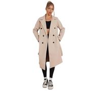 LUXE DIVA Women’s Long Sleeve Double Breasted Warm Thermal Coat With Pockets - Ladies Front Tie Longline Jacket Button Winter Coat Lapel Neck Outerwear (UK, Numeric, 16, Regular, Regular, Beige)
