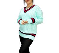 LUXE DIVA Womens New Long Sleeves Ladies Cable Knitted V Neck Stretch Cricket Sweater Jumper Turquoise