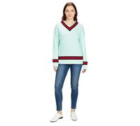 LUXE DIVA Womens New Long Sleeves Ladies Cable Knitted V Neck Stretch Cricket Sweater Jumper Turquoise