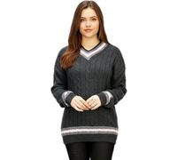 LUXE DIVA Women's Cable Knit Cricket Sweater - V-Neck Long Sleeve Jumper | Stretch Wool Blend | Outdoor Winter Wear | Plus Sizes 16-26 Charcoal