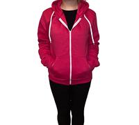 LUXE DIVA Womens Hooded Zip Long Sleeve Pocket Stretch Plain Ladies Hoodie Top 8-14 Cerise
