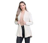 LUXE DIVA Women's Ladies Knitted Waterfall Boyfriend Cardigans Sweaters Full Sleeves Top Ladies Sexy Short Length Open Knitted Waterfall Cardigan UK Size 8-26 Cream