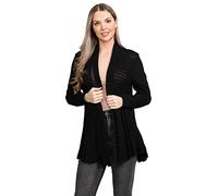 LUXE DIVA Women's Ladies Knitted Waterfall Boyfriend Cardigans Sweaters Full Sleeves Top Ladies Sexy Short Length Open Knitted Waterfall Cardigan UK Size 8-26 Black