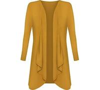 LUXE DIVA Womens Ladies Plain Draped Open Waterfall Boyfriend Cardigan Asymmetric Irregular Hanky Hem Long Sleeve Cardi Top Loose Baggy Jacket Blazer Mustard
