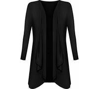 LUXE DIVA Womens Ladies Plain Draped Open Waterfall Boyfriend Cardigan Asymmetric Irregular Hanky Hem Long Sleeve Cardi Top Loose Baggy Jacket Blazer Black