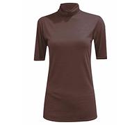 LUXE DIVA Womens Ladies Turtle Polo Neck Jumper Short Sleeve Top High Neck T Shirt Top Plus 8-26 Chocolate Brown