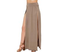 LUXE DIVA Womens Long Double Split High Waist Ladies Plain Jersey Stretch Two Side Slit Maxi Skirt